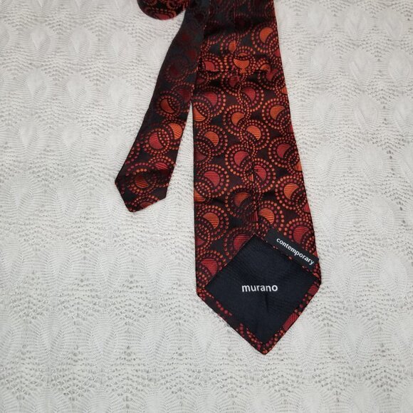 MURANO Neck Tie Orange Black Circles WOVEN SILK Geometric Pattern VERY SLEEK - Picture 6 of 9